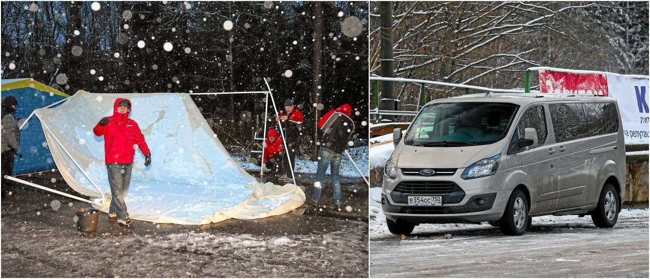 После обрушения и разборки шатра наш штаб переехал в уютную техничку Ford Tourneo Custom.