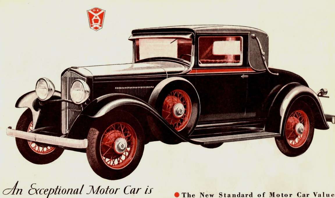 Реклама DeVaux 6-75 Custom Coupe 1931 года. Компания просуществовала всего 14 месяцев, после чего была поглощена Continentals Motors Co, которая, в свою очередь, продержалась лишь до 1 января 1934 года — в Америке бушевал экономический кризис