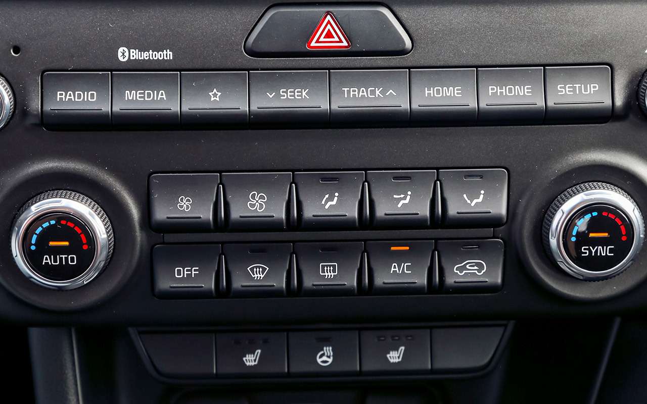 Блок двухзонного климат-контроля удобен: две вращающиеся рукоятки температуры и кнопки. Вся информация выводится на центральный экран.