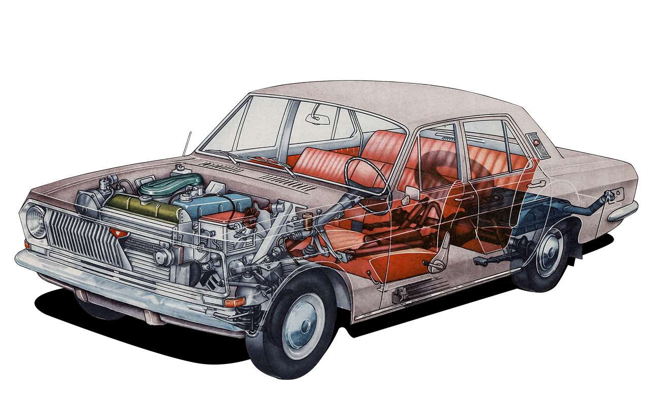 ГАЗ‑24 сохранил классическую компоновку, которая была характерна в те годы почти для всех европейских и заокеан­ских одноклассников. Просторная машина длиной 4735 мм и с колесной базой 2800 мм была ­прямым аналогом европейских седанов, таких как Opel Kapitan и Ford 20M, и американских машин компакт-класса (Ford Falcon, Chevrolet Chevy/Nova). ГАЗ‑24 имел несущий кузов – как и предшественник, ГАЗ‑21.