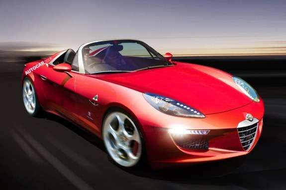 Alfa Romeo Spider rendering by Autocar side-front view