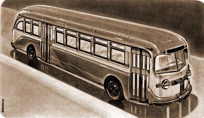 Эскиз автобуса вагонной компоновки, выполненный перед войной сотрудником НАТИ Юрием Ароновичем Долматовским. Изображение с ресурса www.avtoar.com