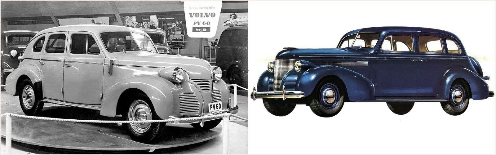 В поисках своего собственного пути шведы не торопясь копировали американские модели. На фото – Volvo PV60 и Chevrolet Master.