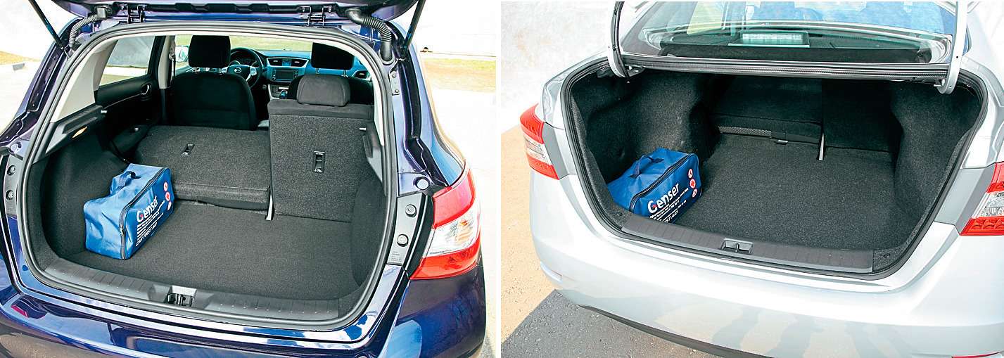 Заявленный объем багажника хэтчбека – 307 л, и в этом он всухую проигрывает седану, у которого 511 л. Но если сложить заднее сиденье, можно перевезти объемный груз, который не впишется в чрево седана.