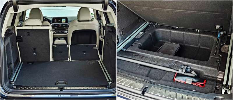 Багажник (550 литров при пятиместной конфигурации) с органайзером в подполье и местом для шторки аккуратен и продуман. Фальшпол поддерживается пневматическим упором.