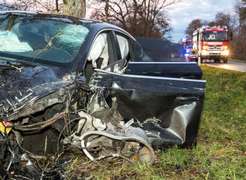 Audi A5 after a traffic accident, Berglen, Germany, Dec. 7, 2015.